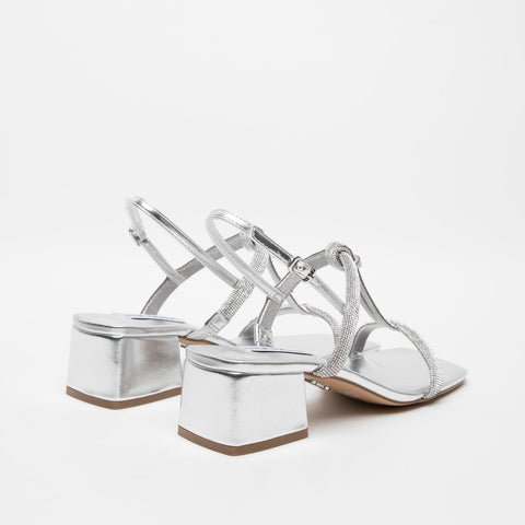 SANDALO DONNA ARGENTO IN SIMILPELLE CON STRASS