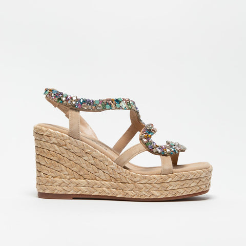 V251276 SANDALO BEIGE DONNA IN PELLE CON PIETRE
