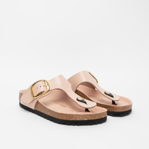 GIZEH BIG BUCKLE SHINE NEW BEIGE WOMEN'S LEATHER FLIP FLOPS