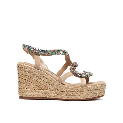 V251276 SANDALO BEIGE DONNA IN PELLE CON PIETRE