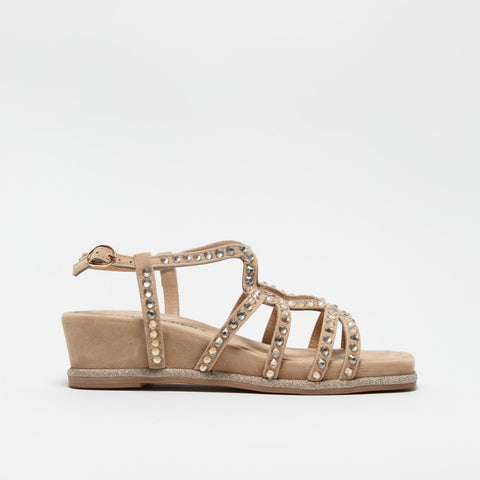 V251572 SUEDE SAND SANDALO DONNA IN PELLE CON STRASS