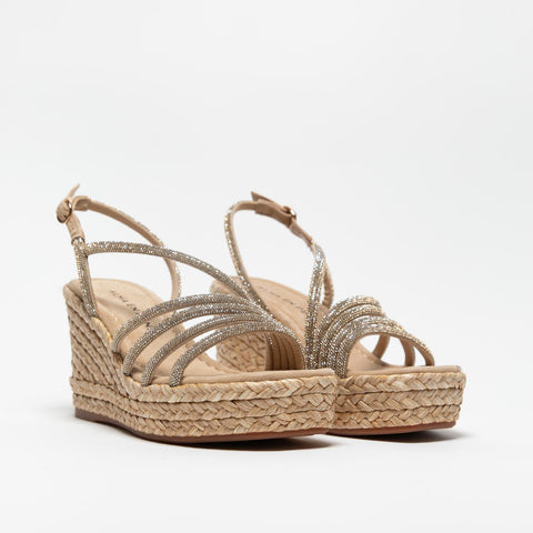 V2551274 SANDALO BEIGE DONNA IN PELLE CON STRASS