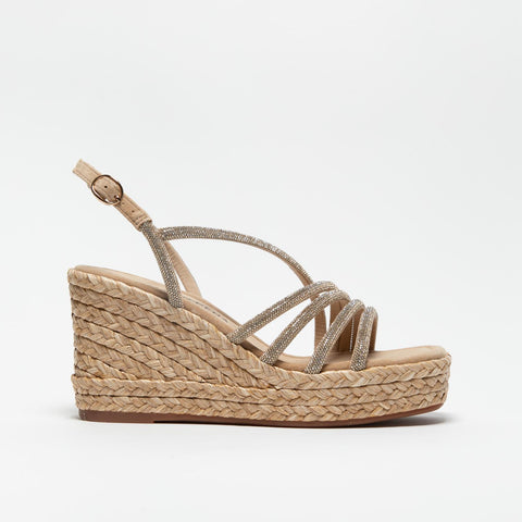 V2551274 SANDALO BEIGE DONNA IN PELLE CON STRASS