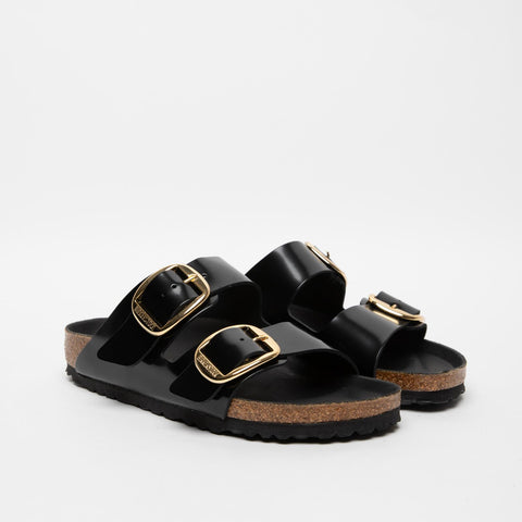 ARIZONA BIG BUCKLE HIGH SHINE BLACK WOMEN'S SLIPPERS IN LACQUERED LEATHER